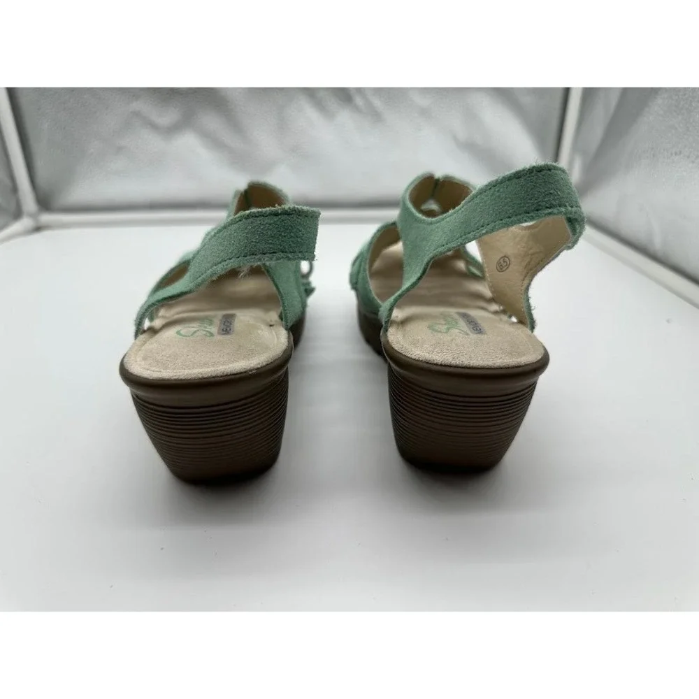 Skechers Parallel‎ Mint Green Suede Memory Foam Wedge Sandals Womens 6.5